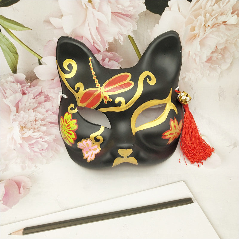 Black with Golden Kitsune Japanese Mask