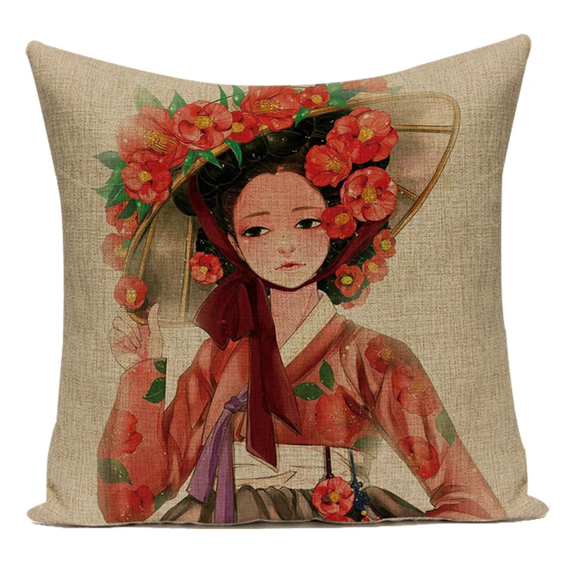 Japanese Woman & Nature Cushion Cover
