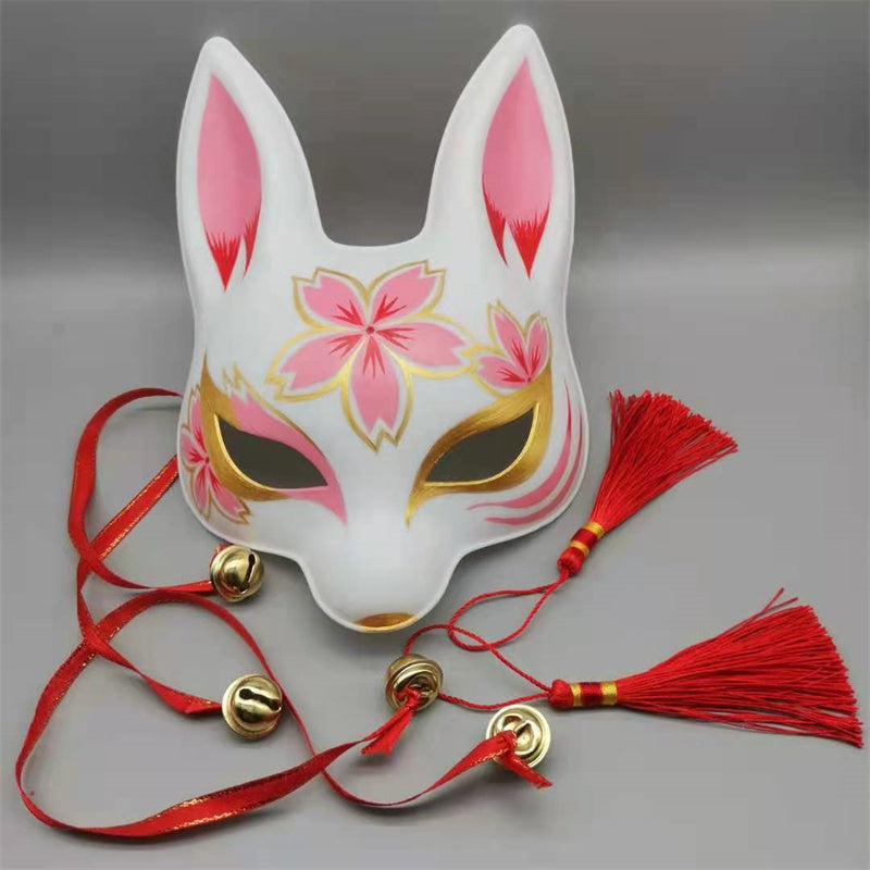 Hand-Painted Fox Kitsune Mask Pink – Japanese Oni Masks
