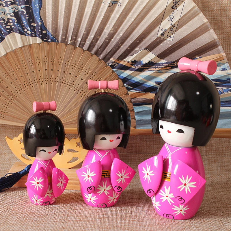 3 Kokeshi traditional fashion Japanese doll