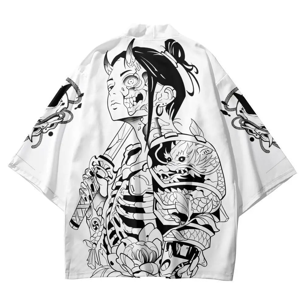 Japanese Samurai Print Kimono Cardigan