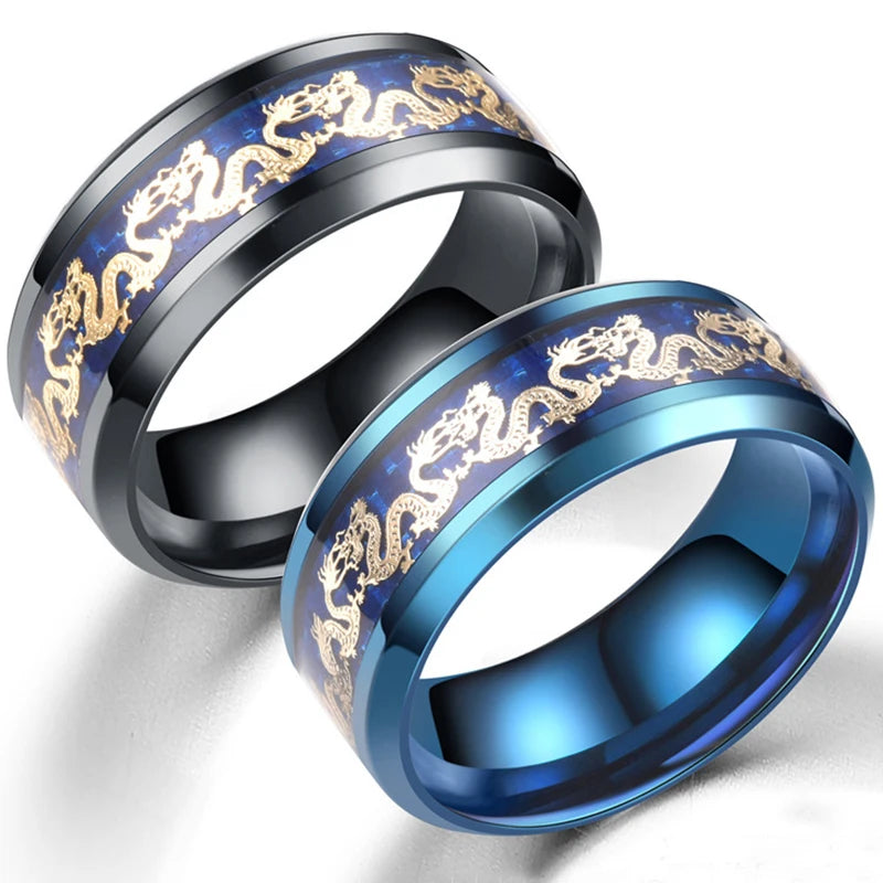 Japanese Dragon Blue & Black Ring