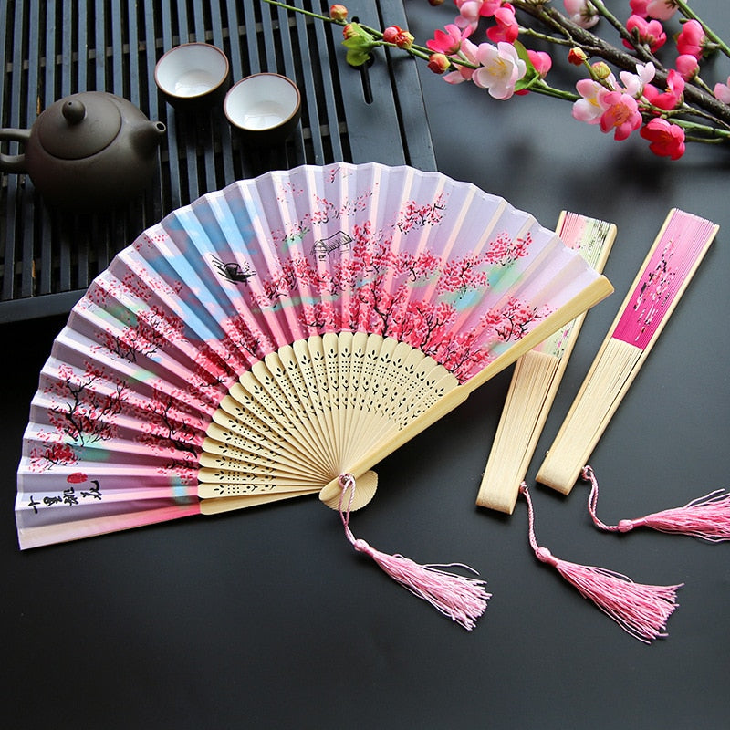 Japanese Style Silk Folding Hand Fan