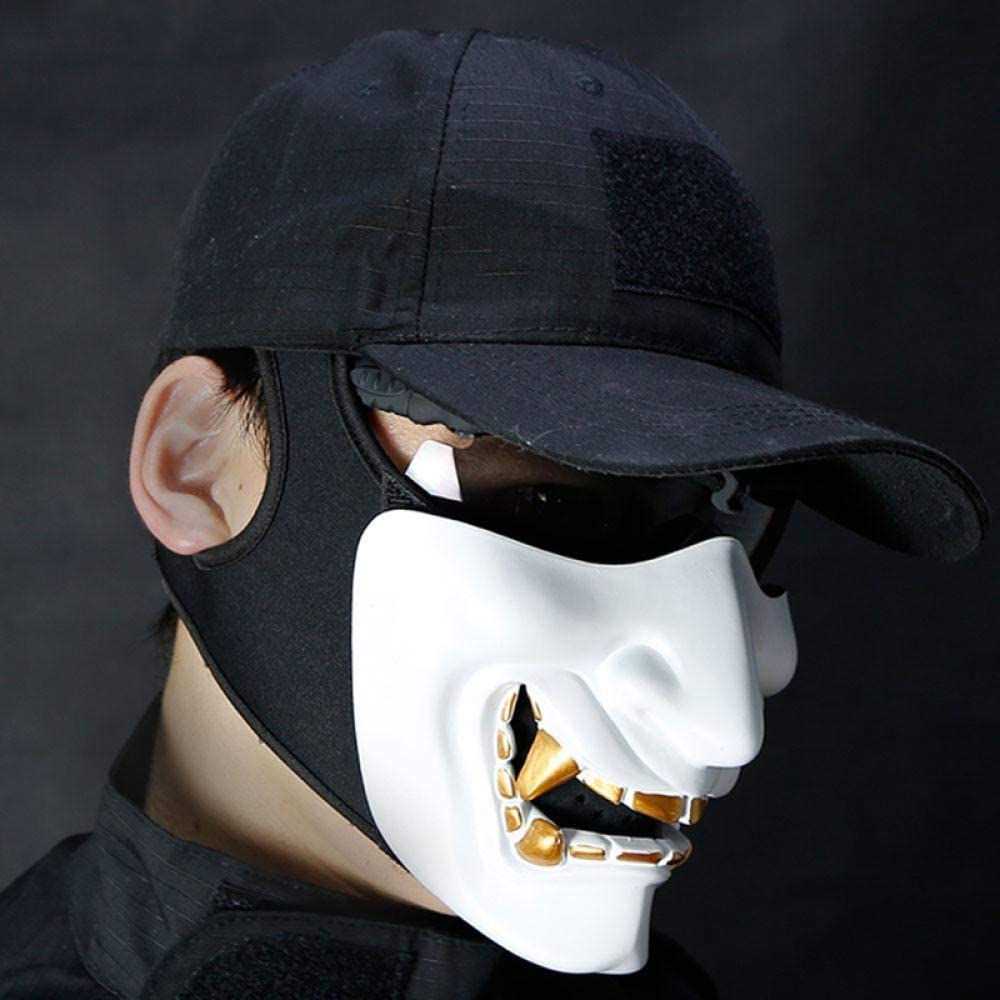 blue half face oni mask