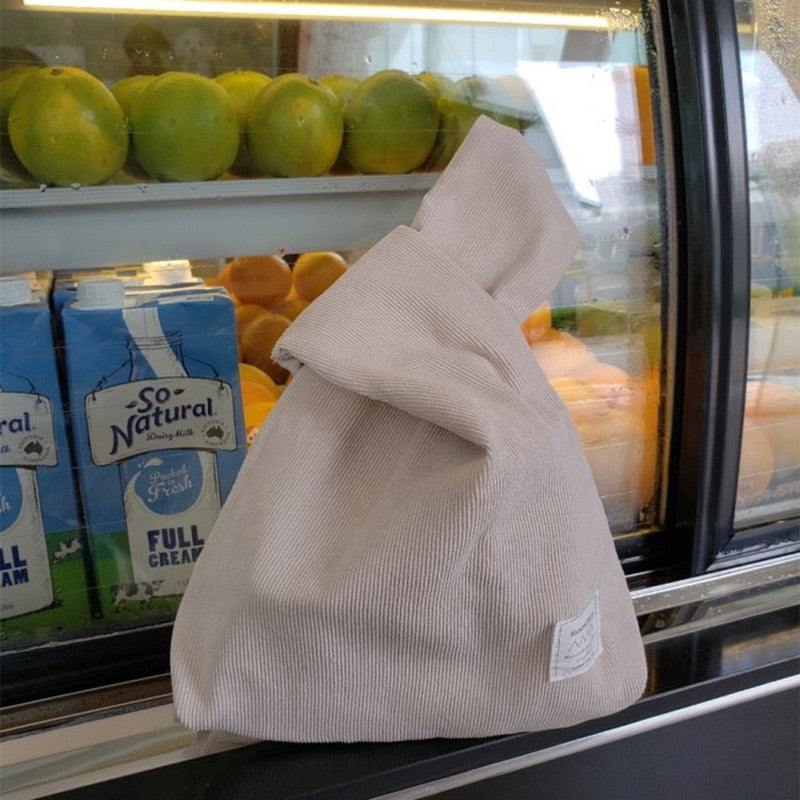 striped corduroy knot bag