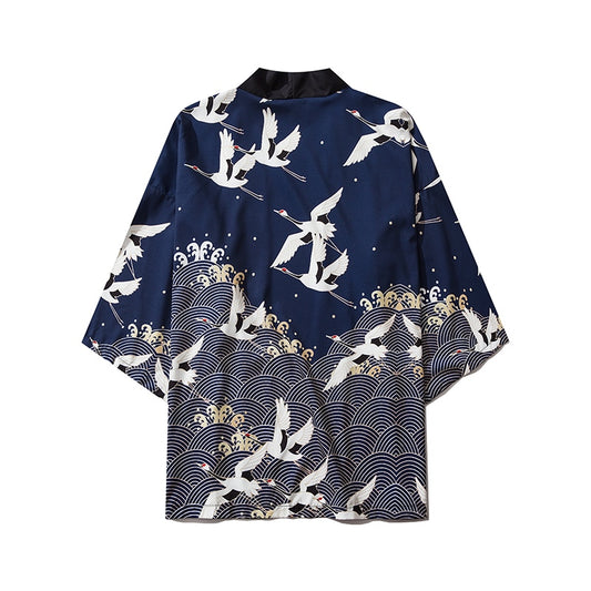 swan printed haori