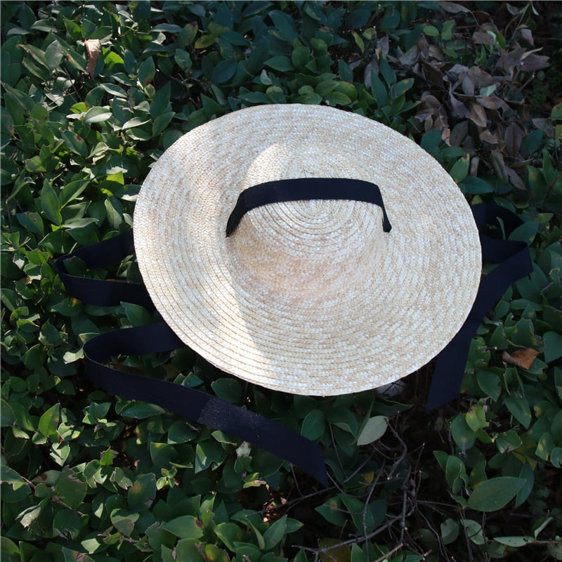 long ribbon straw hat