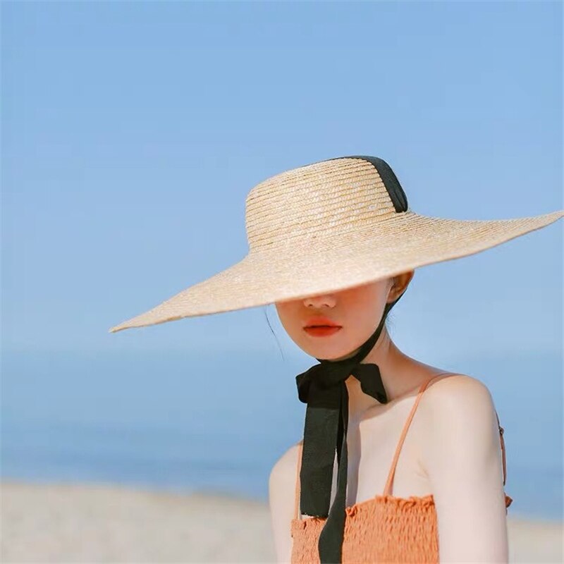 long ribbon straw hat