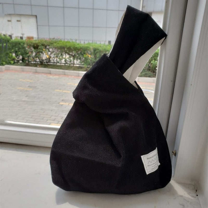 striped corduroy knot bag