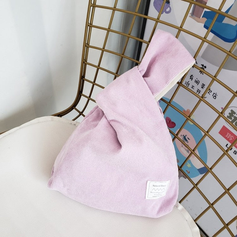 striped corduroy knot bag