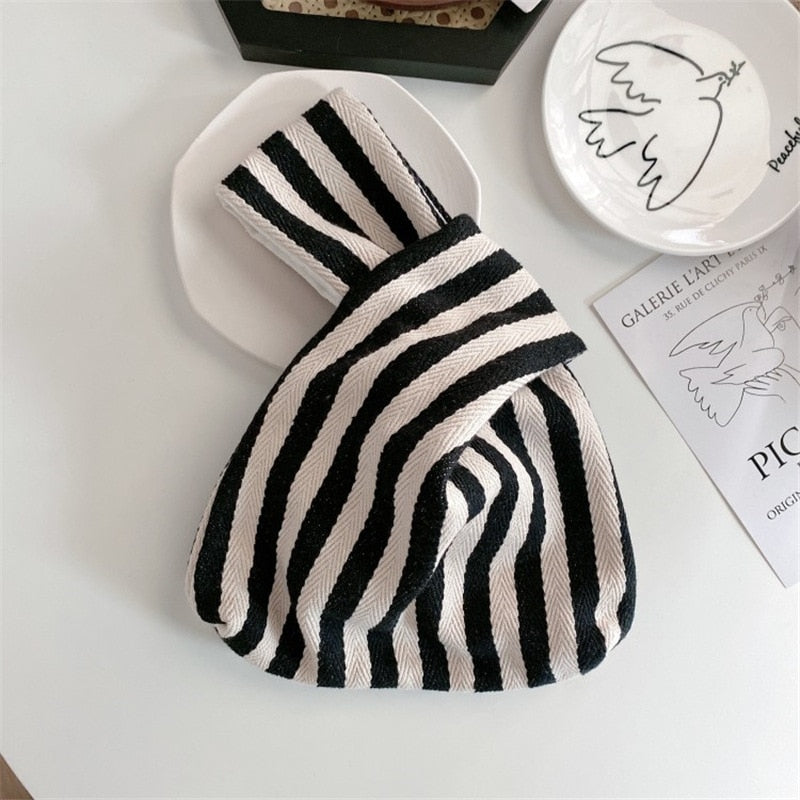 striped corduroy knot bag