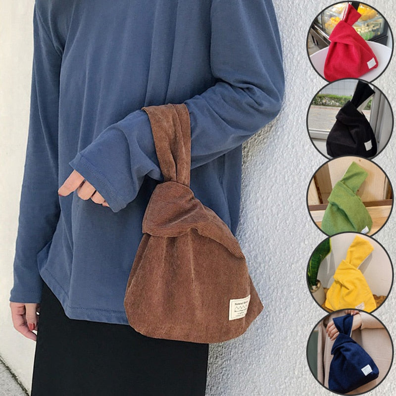 striped corduroy knot bag