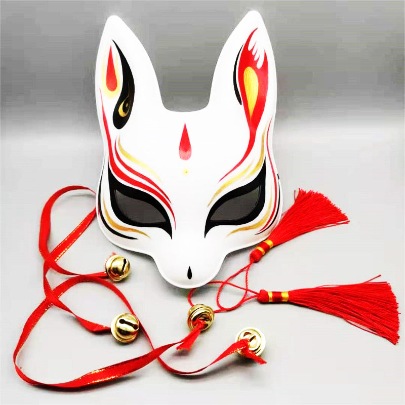 Hand-Painted Fox Kitsune Mask Red – Japanese Oni Masks