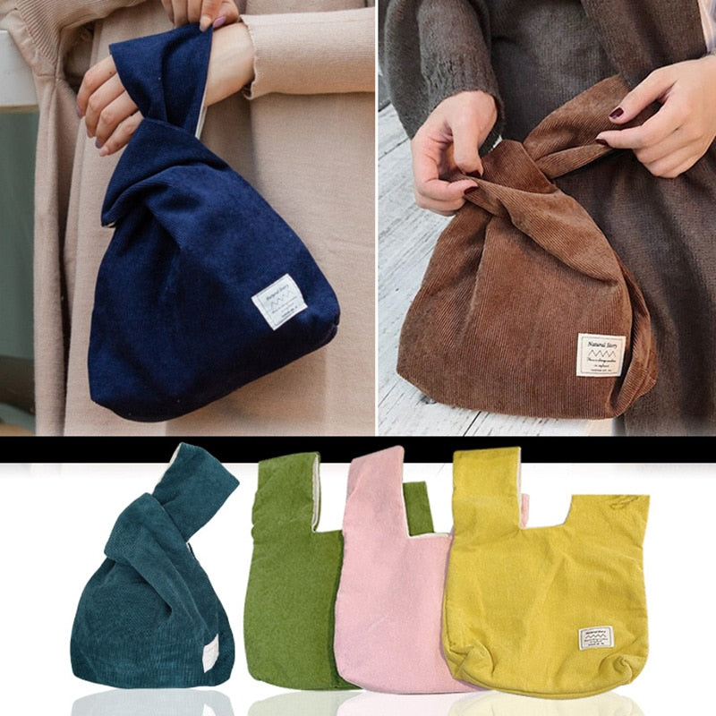 striped corduroy knot bag