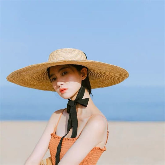 long ribbon straw hat