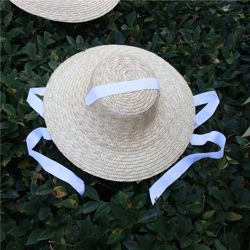 long ribbon straw hat