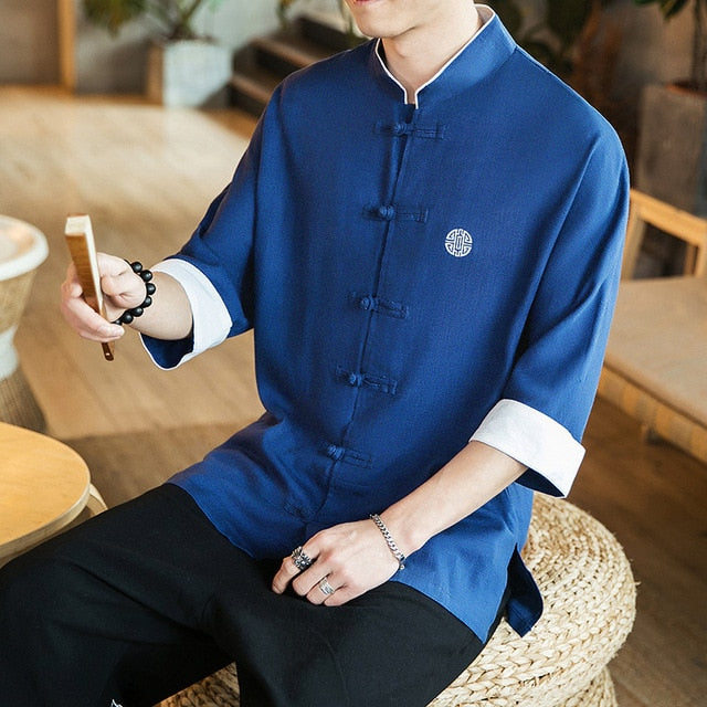 blue haori shirt
