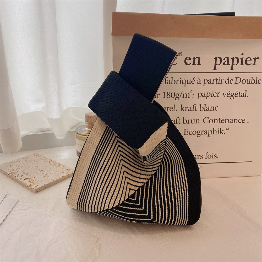 geometric rug knot bag