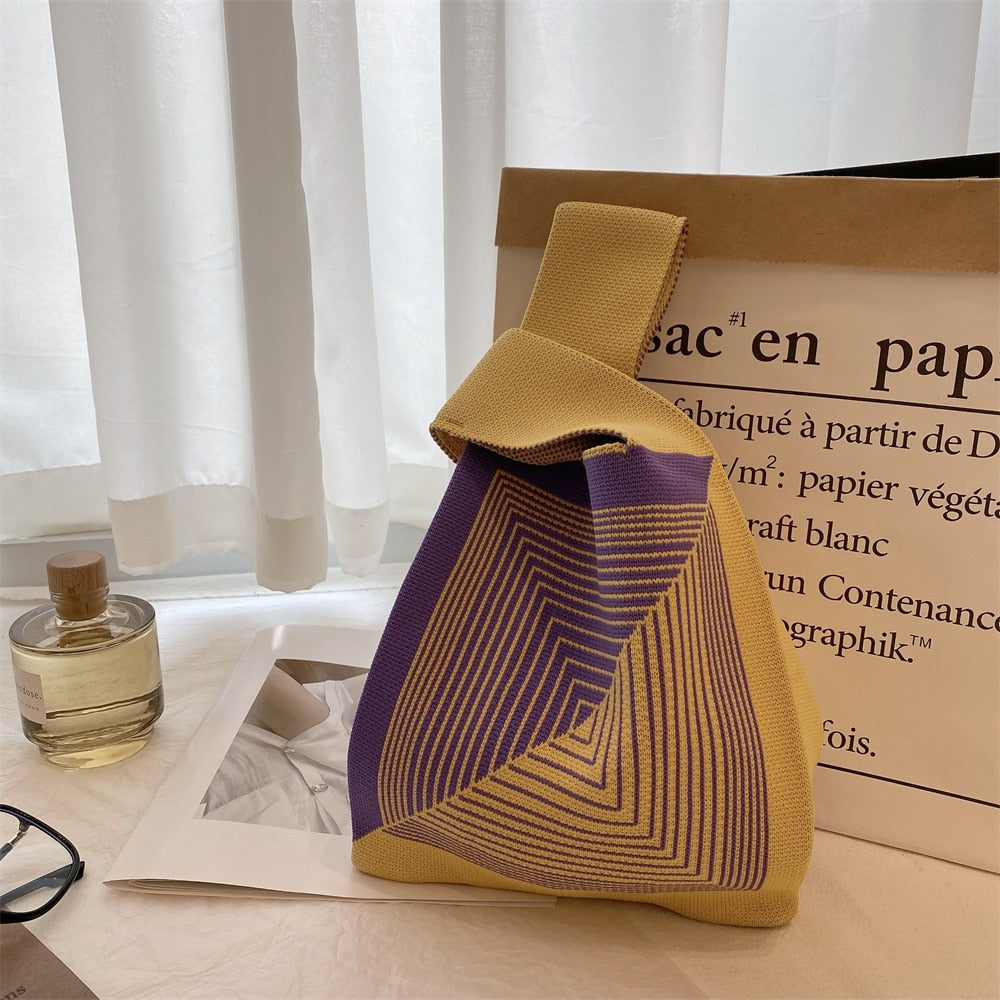 geometric rug knot bag