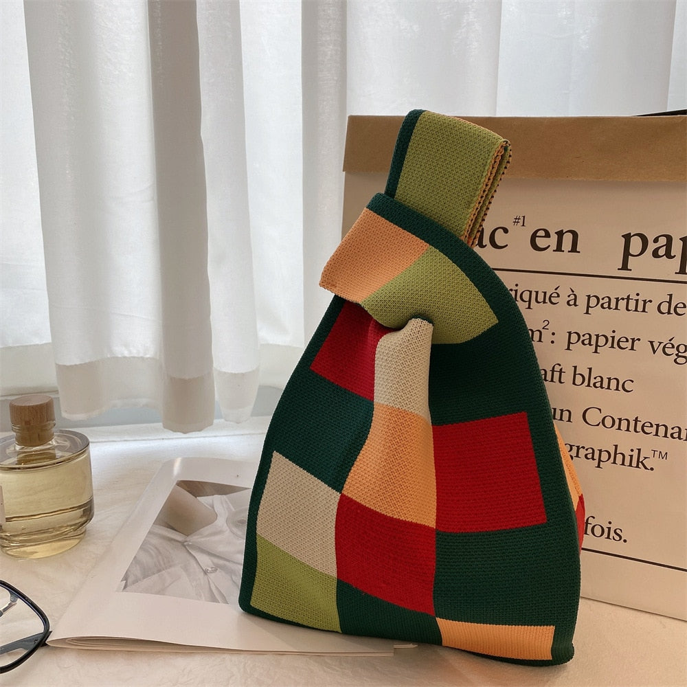 geometric rug knot bag