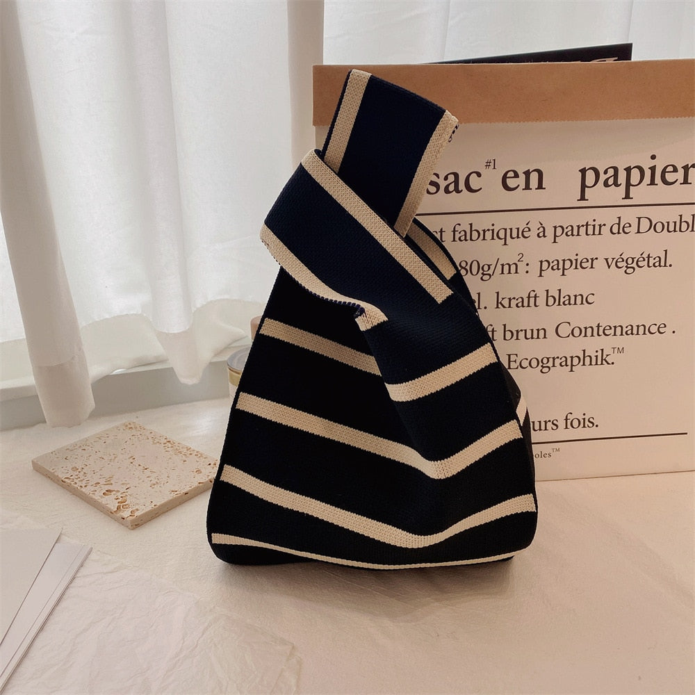 geometric rug knot bag