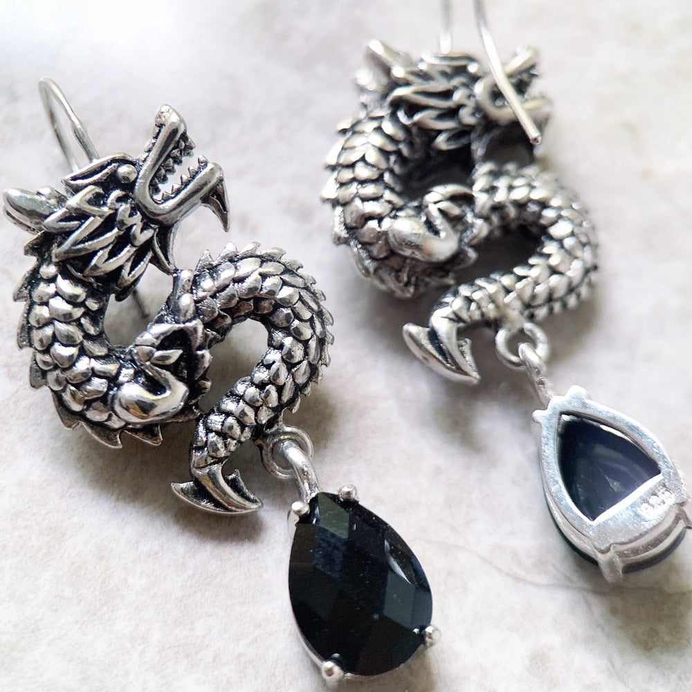 silver dragon earrings