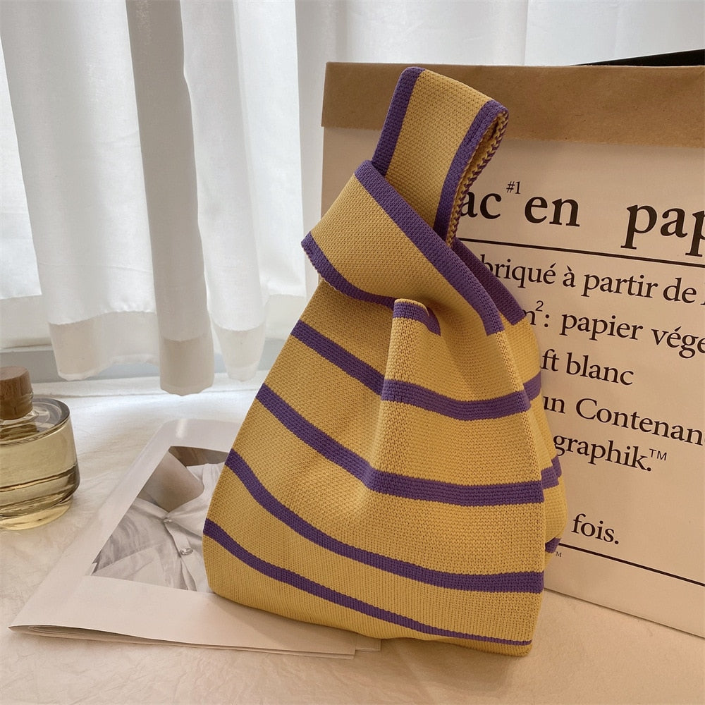 geometric rug knot bag