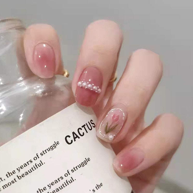 peach pink artificial nails
