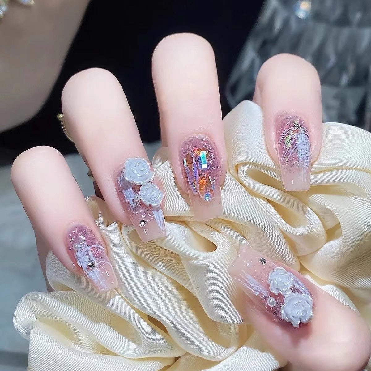 peach pink artificial nails