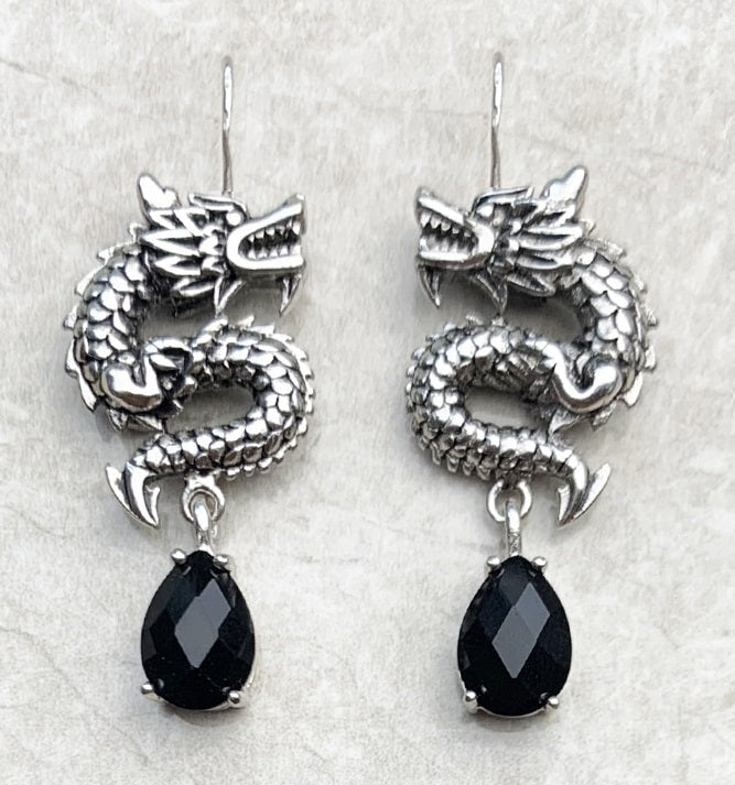 silver dragon earrings