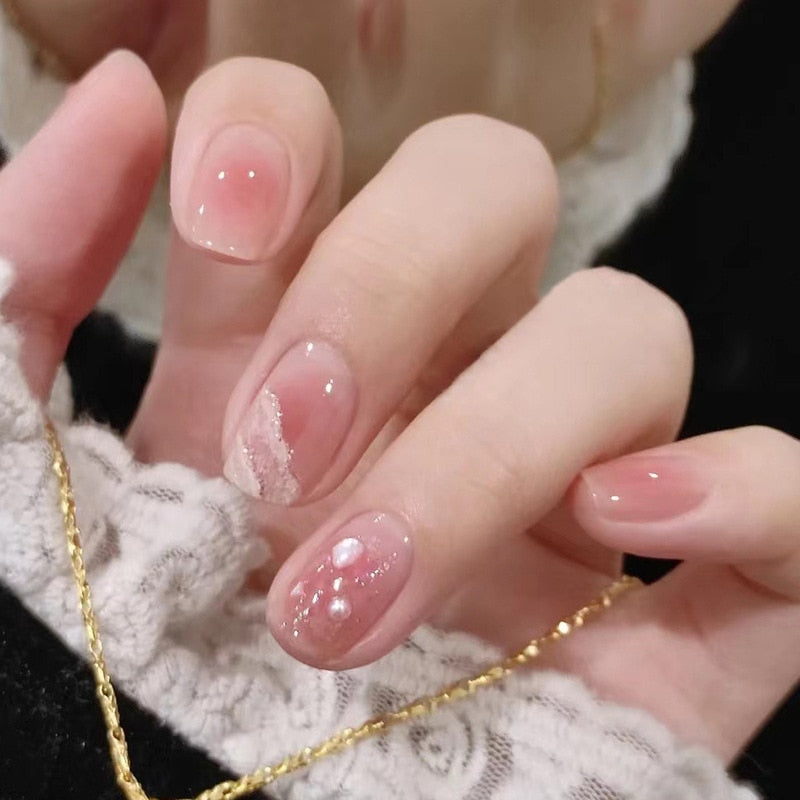 peach pink artificial nails