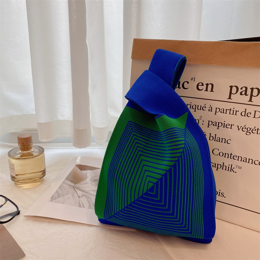 geometric rug knot bag