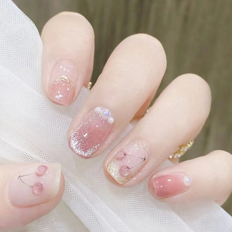 peach pink artificial nails