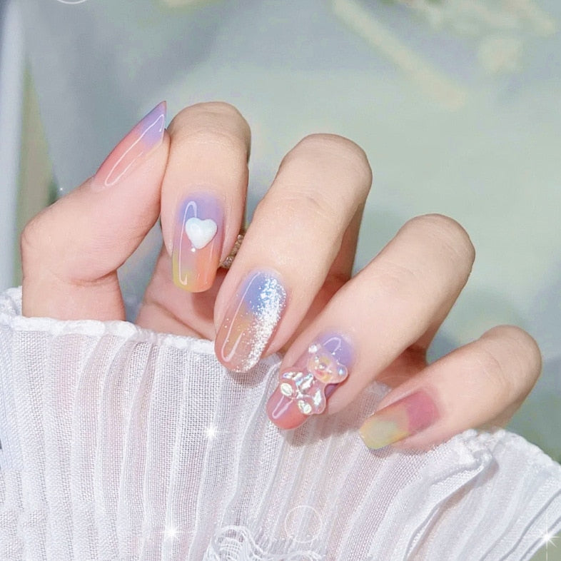 peach pink artificial nails