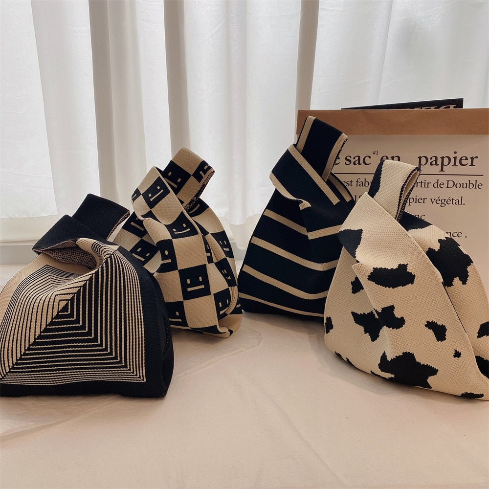 geometric rug knot bag