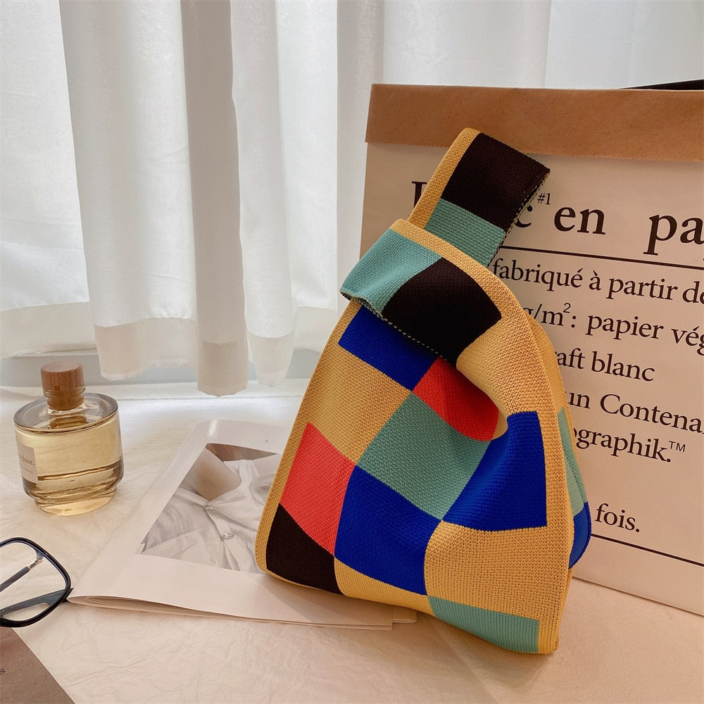 geometric rug knot bag