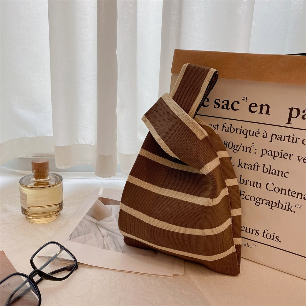 geometric rug knot bag