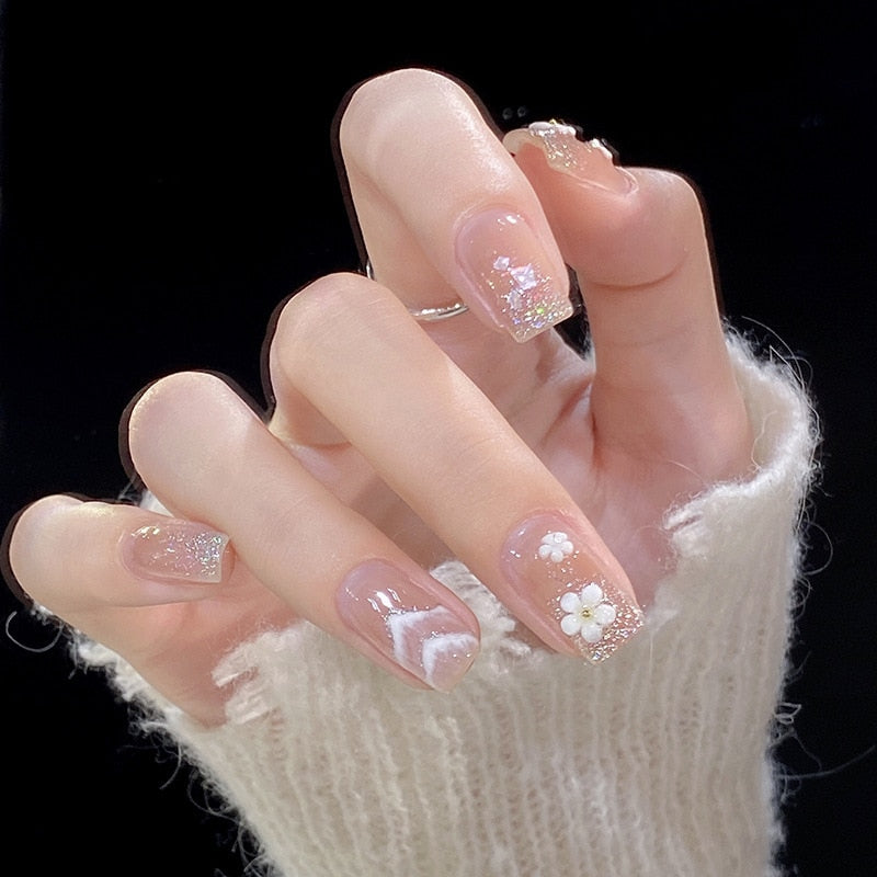 peach pink artificial nails