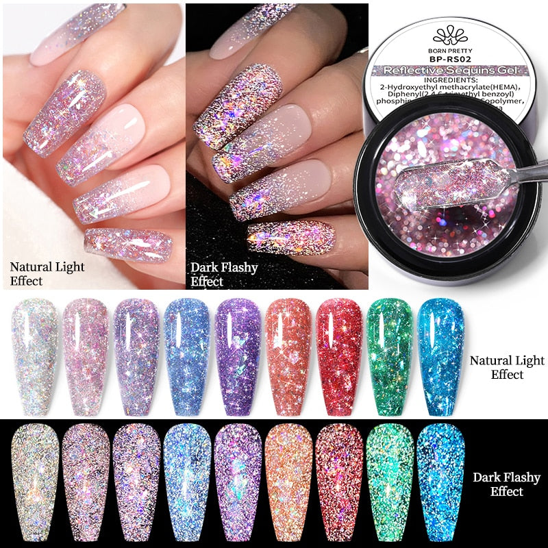 BORN PRETTY Glitter Sequins Gel Nail Polish Glow In The Dark Shining Gel  Varnish