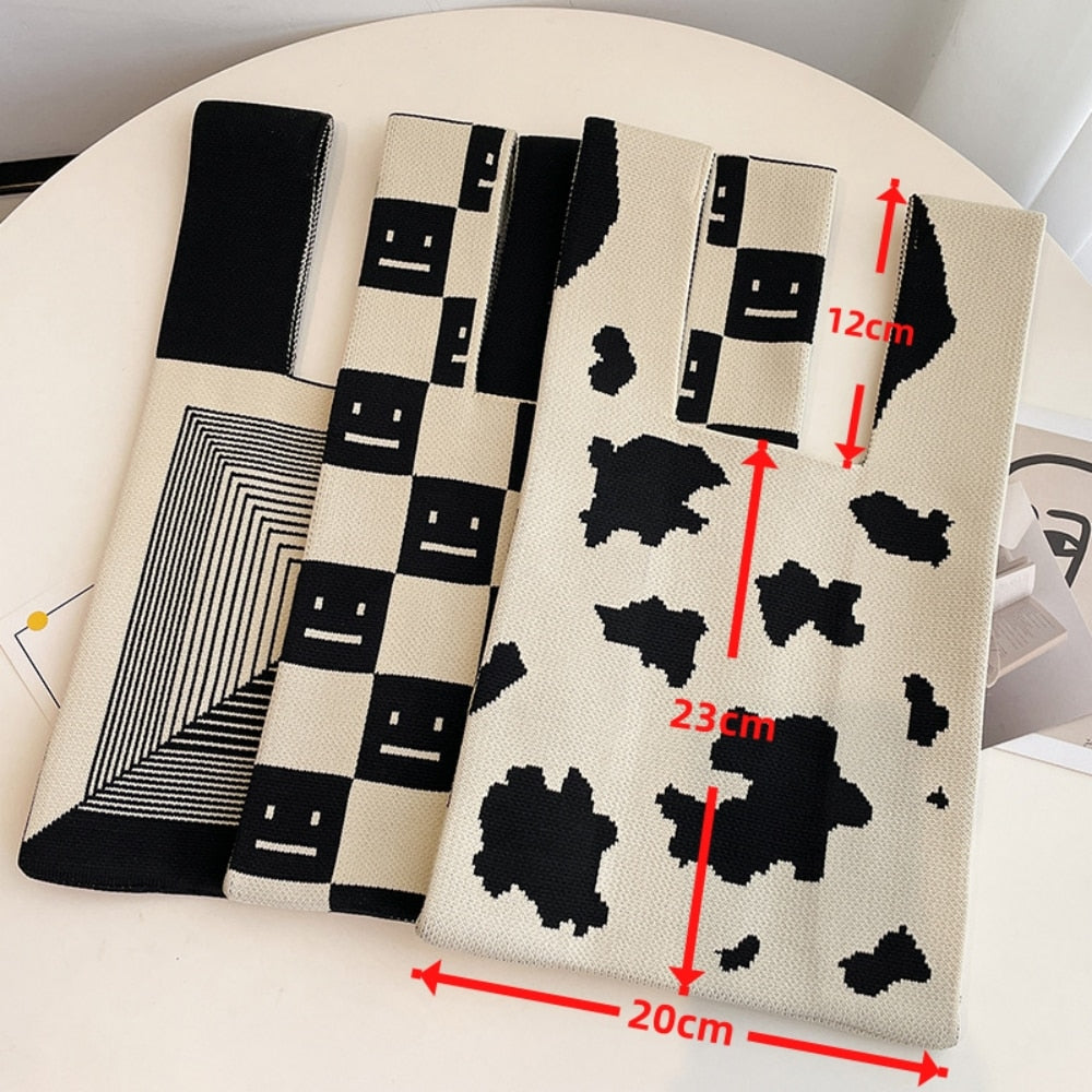 geometric rug knot bag