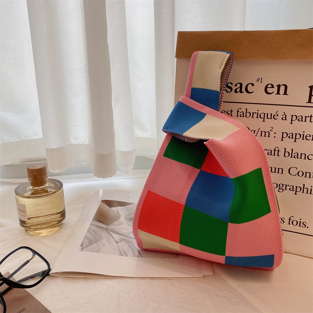 geometric rug knot bag