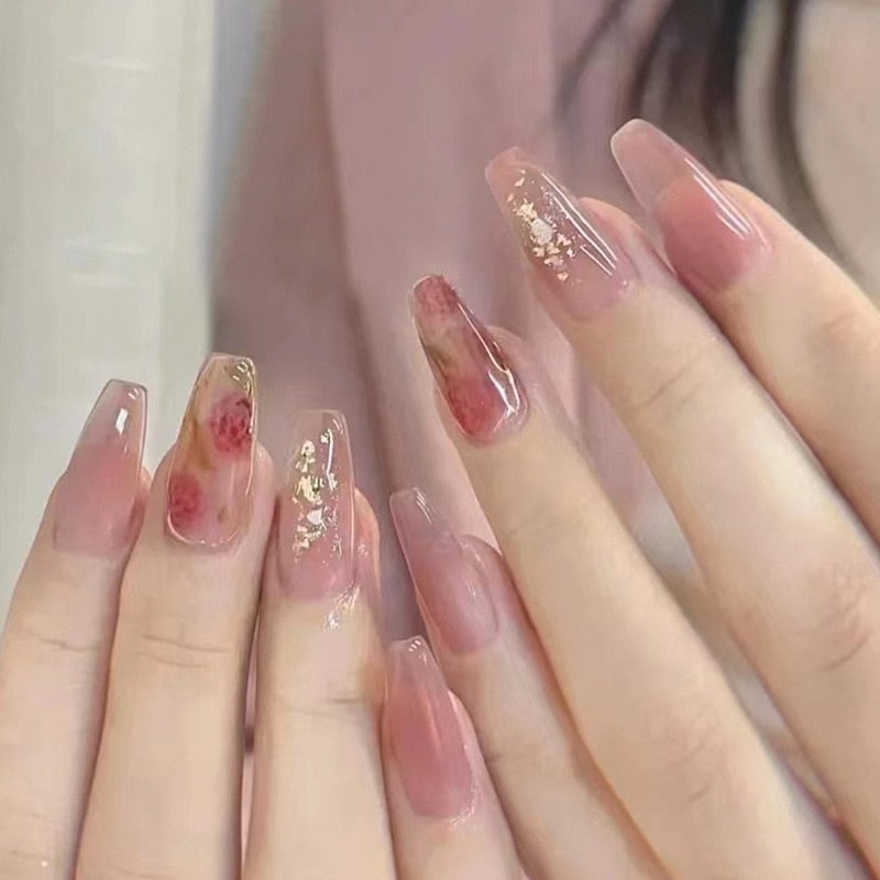 peach pink artificial nails