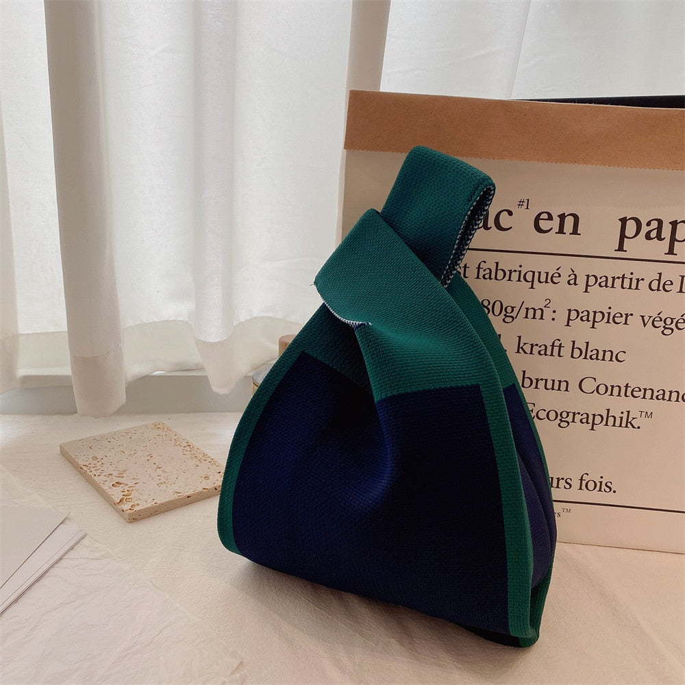 geometric rug knot bag