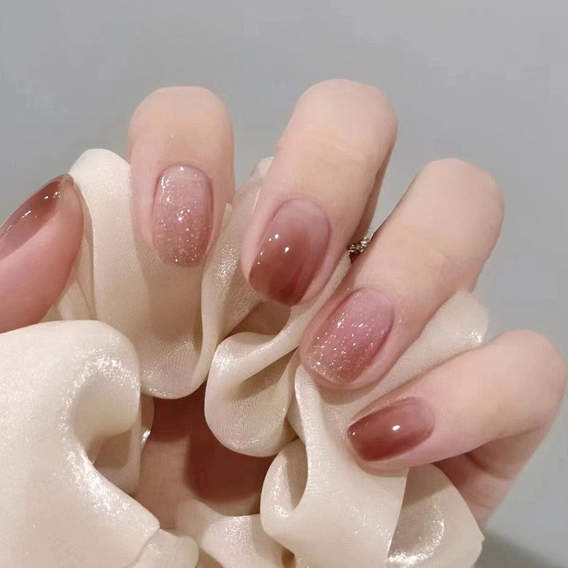 peach pink artificial nails