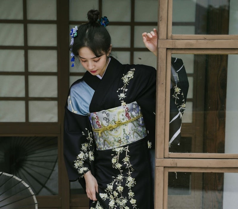 Black Japanese Kimono Dress Japanese Oni Masks Black Japanese Kimono Dress Japanese Oni Masks