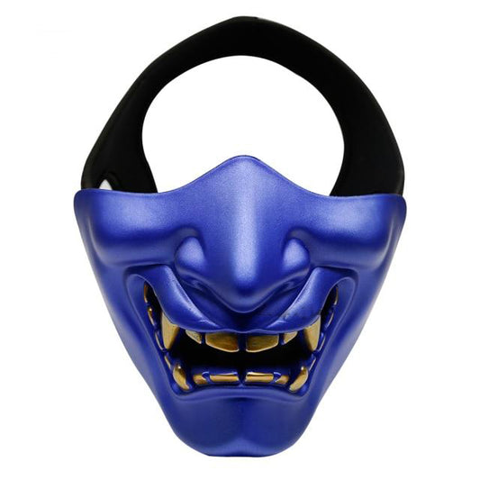 blue half face oni mask