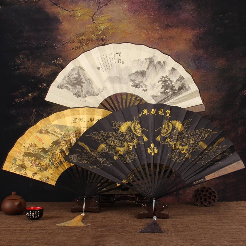 Japanese hand fan with folding and decorative designs