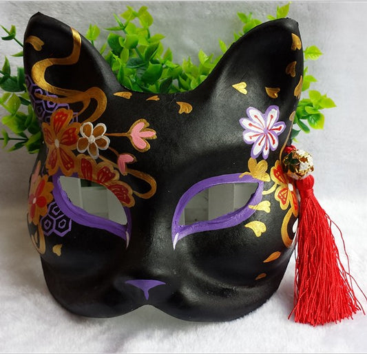 Black Sakura Flower Kitsune Mask