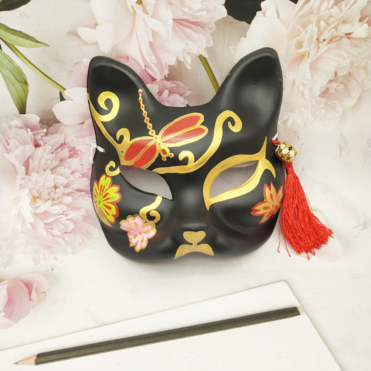 Black with Golden  Kitsune Japanese Mask