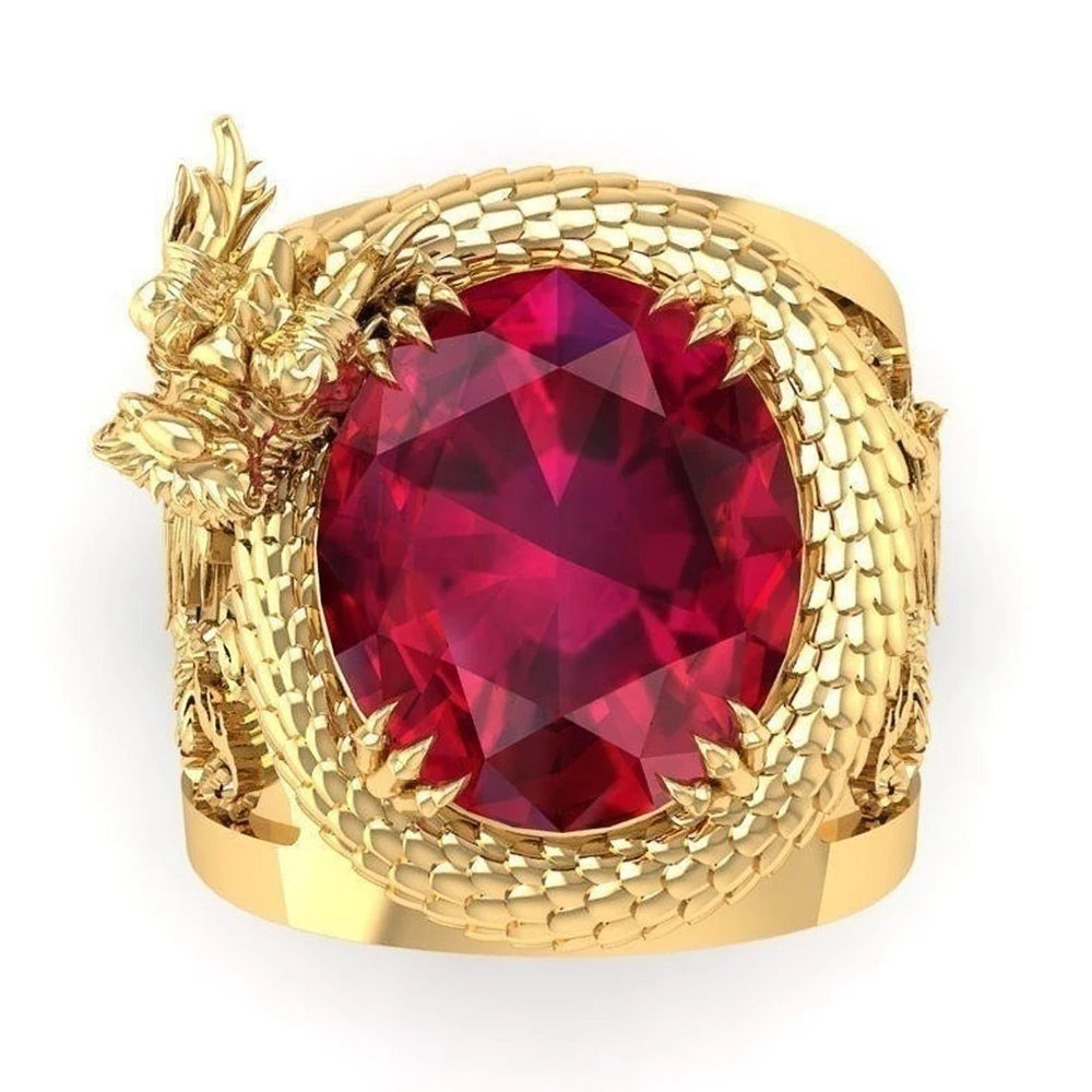 Gold Dragon Red Stone Ring